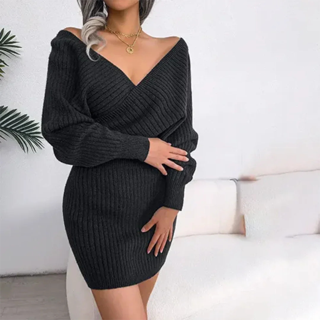 Ivyshape | Women's Knitted Wrap Style Dress Mini