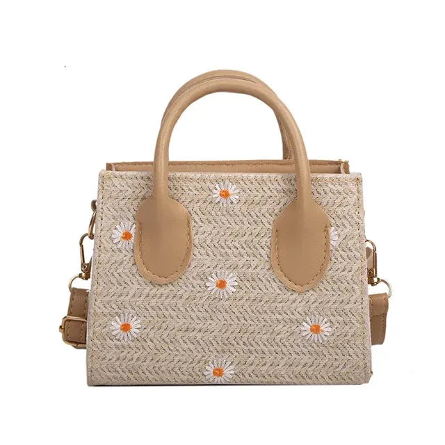 Ivyshape | Woven Handbag with Floral Accents