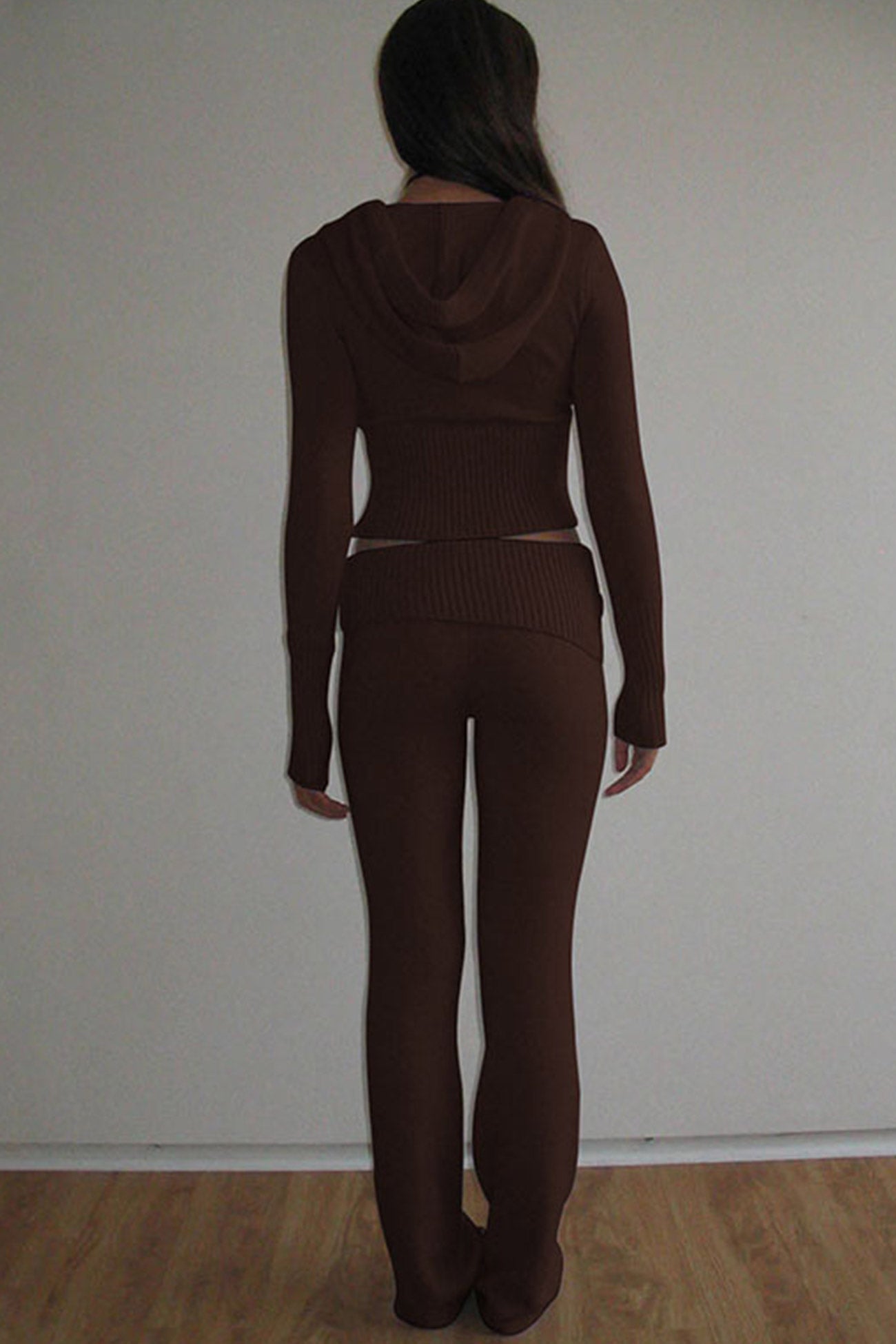 up Hoodie Fold Waist Pants Knit Suits