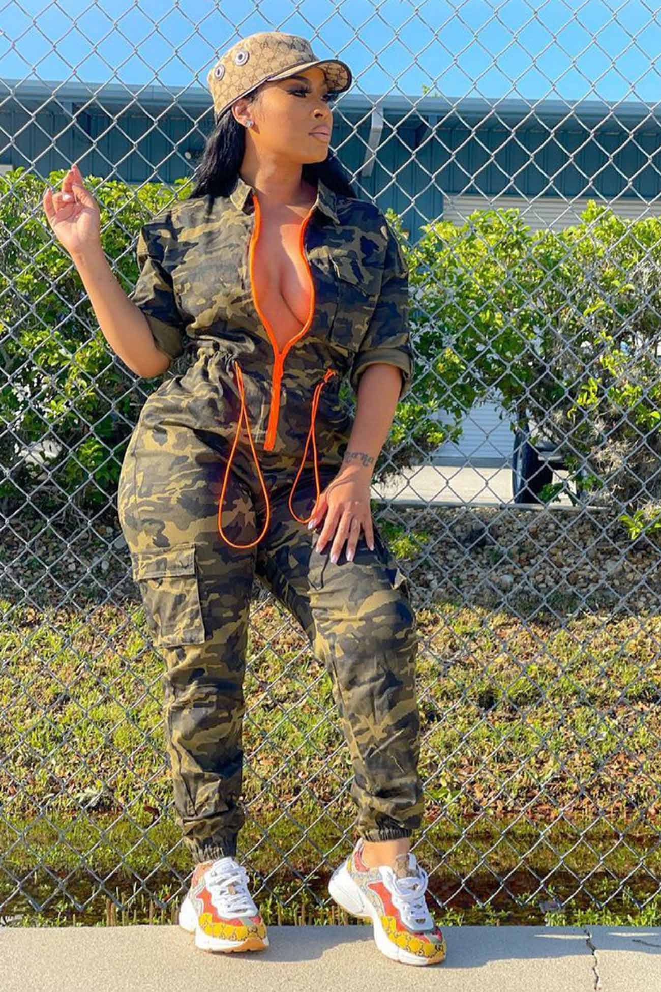 Waisted Camouflage Jumpsuits