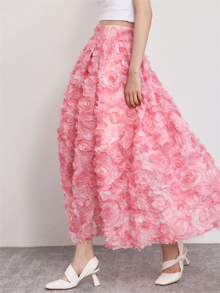 Ladies 3D Rose French Elegant A-line Skirt