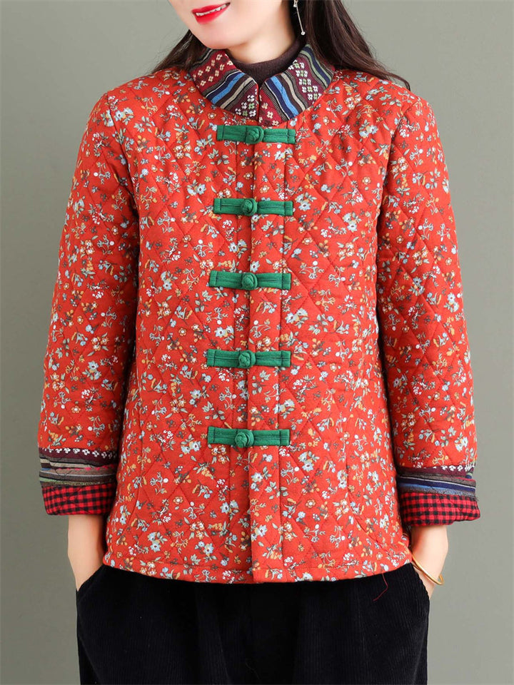 Women's Bright Ethnic Print Winter Cotton Coats