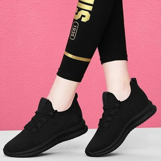 Breathable Black Platform Sneakers for Women