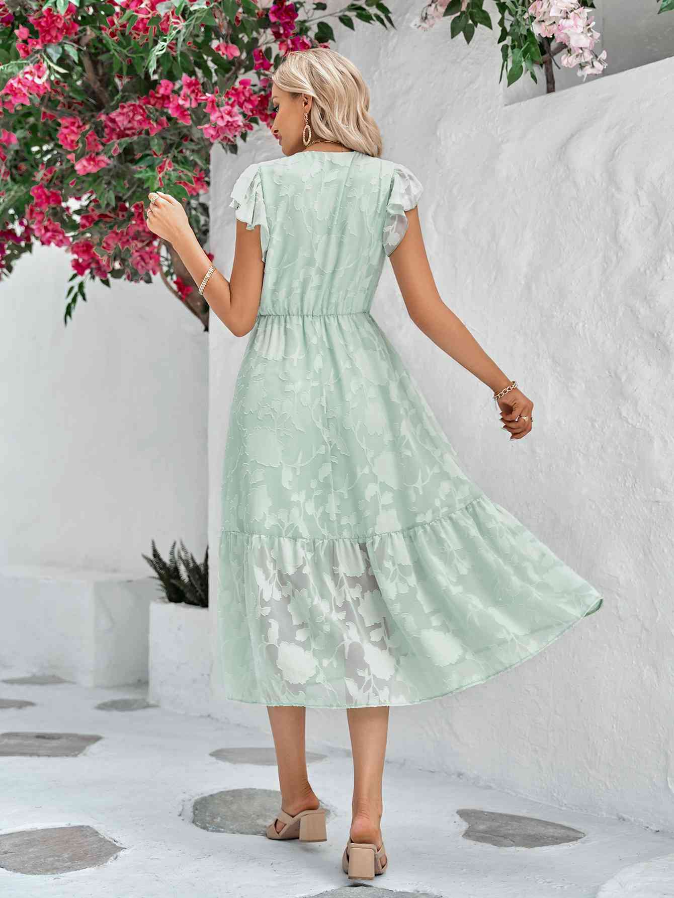 Floral Surplice Flutter Sleeve Dress