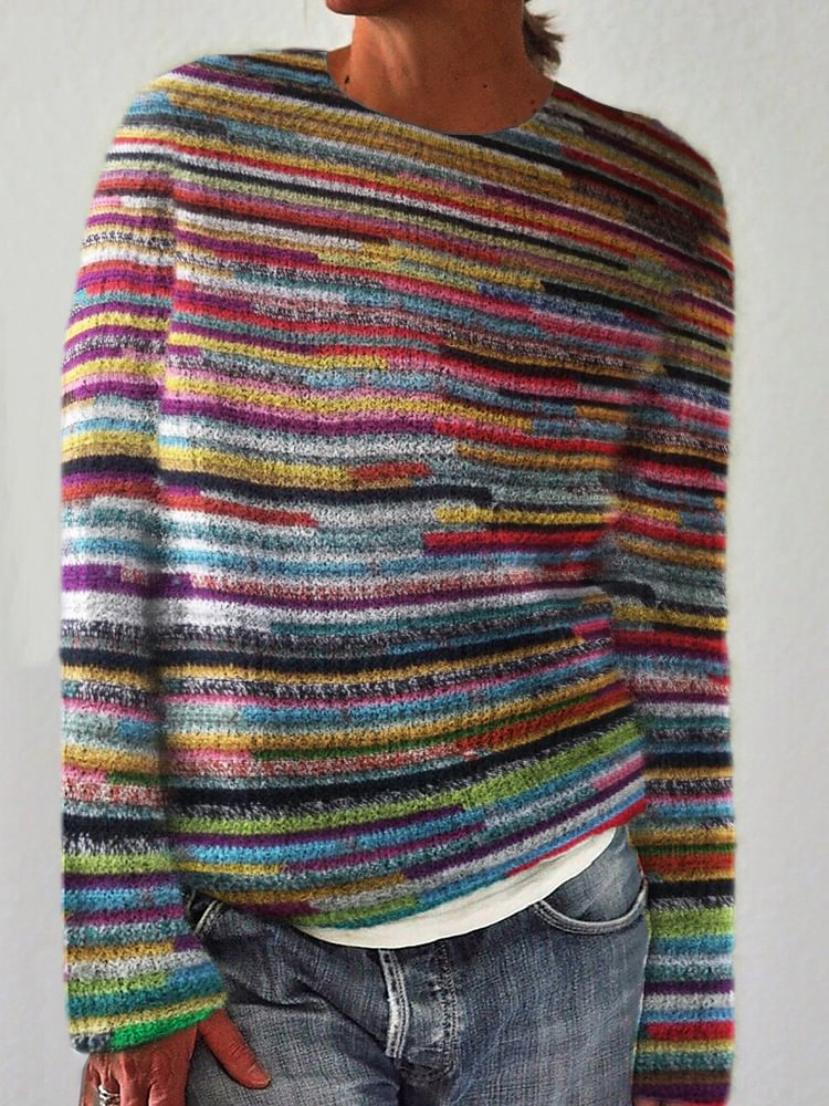 Ivyshape | Striped Inspired Knit Art Cozy Sweater