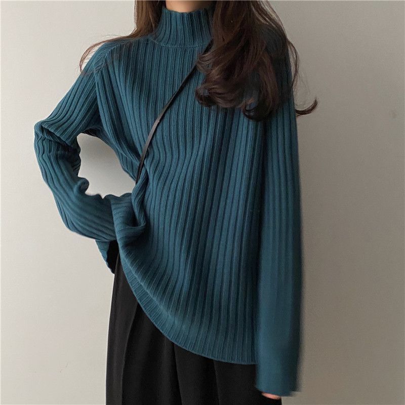 Ivyshape | Thick Mock Neck Sweater with Unique Design