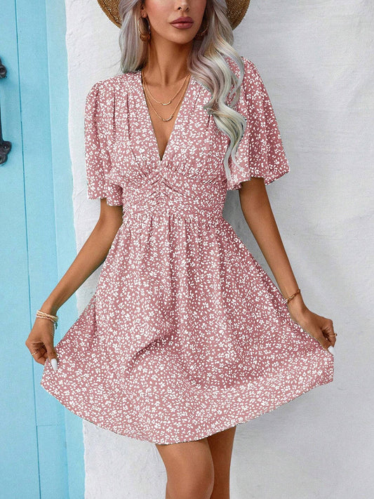 Ivyshape | V-Neck Half Sleeve Mini Dress