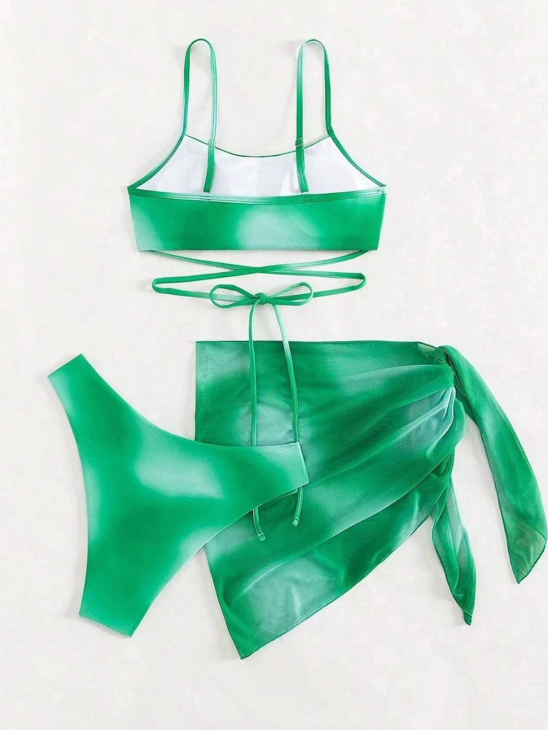 Ivyshape | Tied Gradient Spaghetti Strap Three-Piece Swim Set