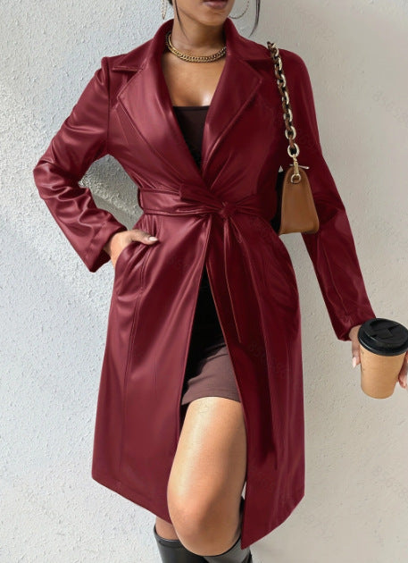 Ivyshape | Long Sleeve Slim Fit Women'sLong Trench Coat