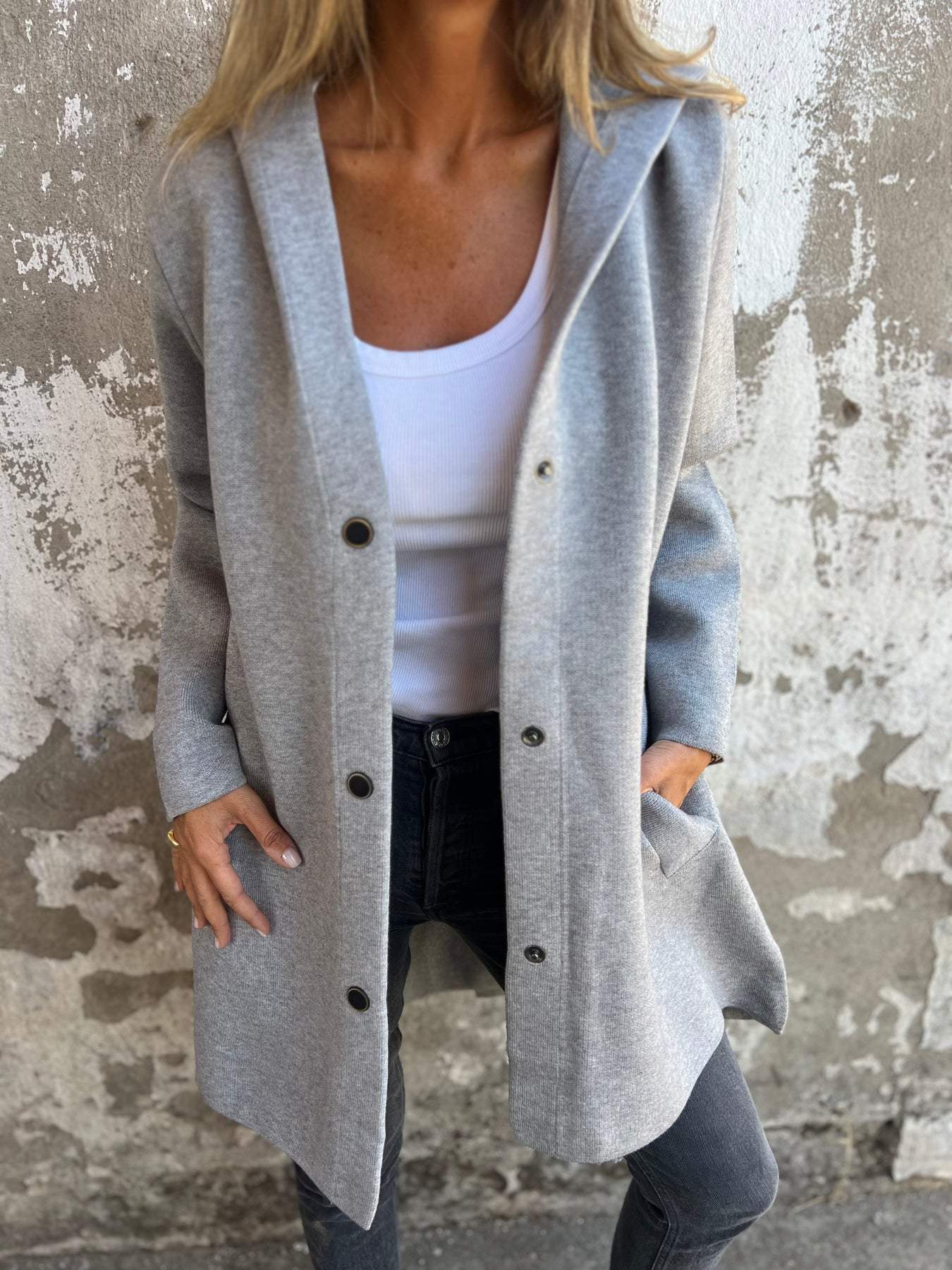 Ivyshape | Casual Single-Breasted Blazer with Hood