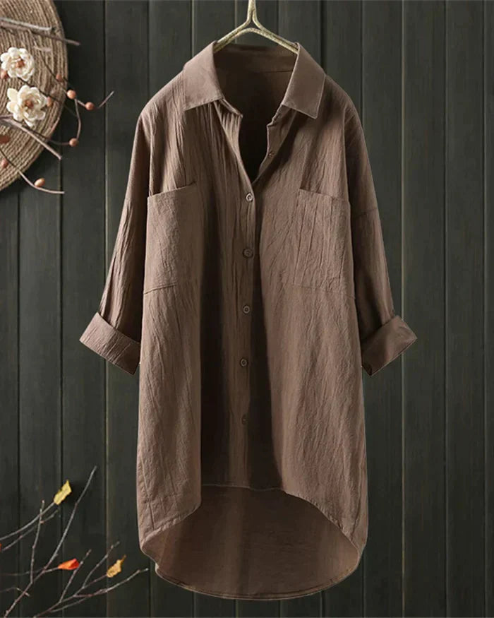 Ivyshape | Linen Shirt With Long Sleeves and Button Placket for Spring