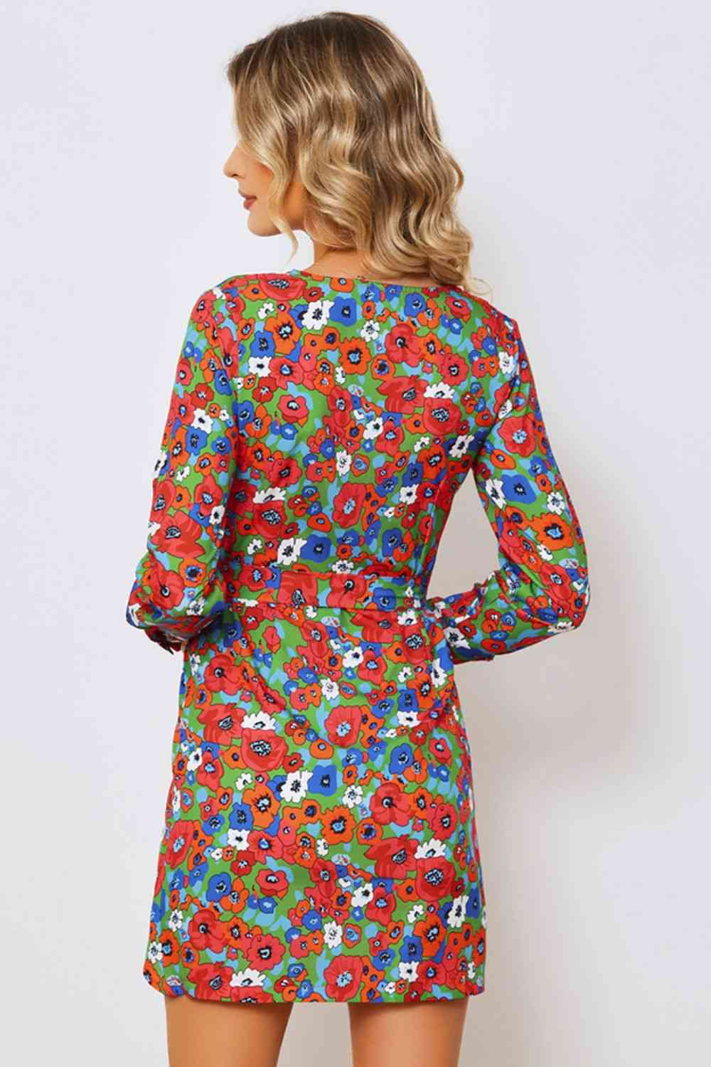 Floral Tied Long Sleeve Plunge Dress