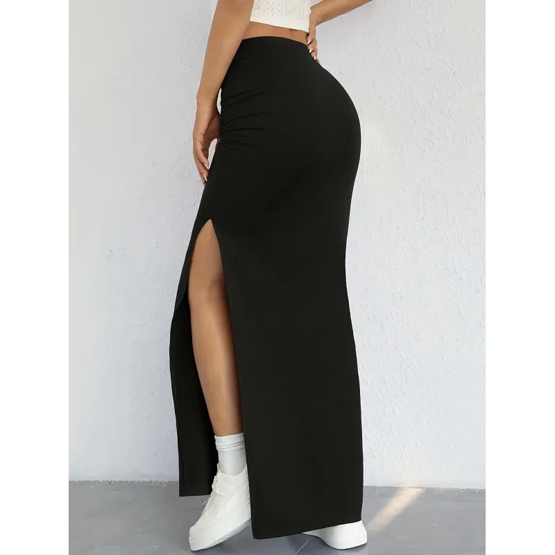 Ivyshape | Sleek Side Slit Maxi Skirt In Black Women'S