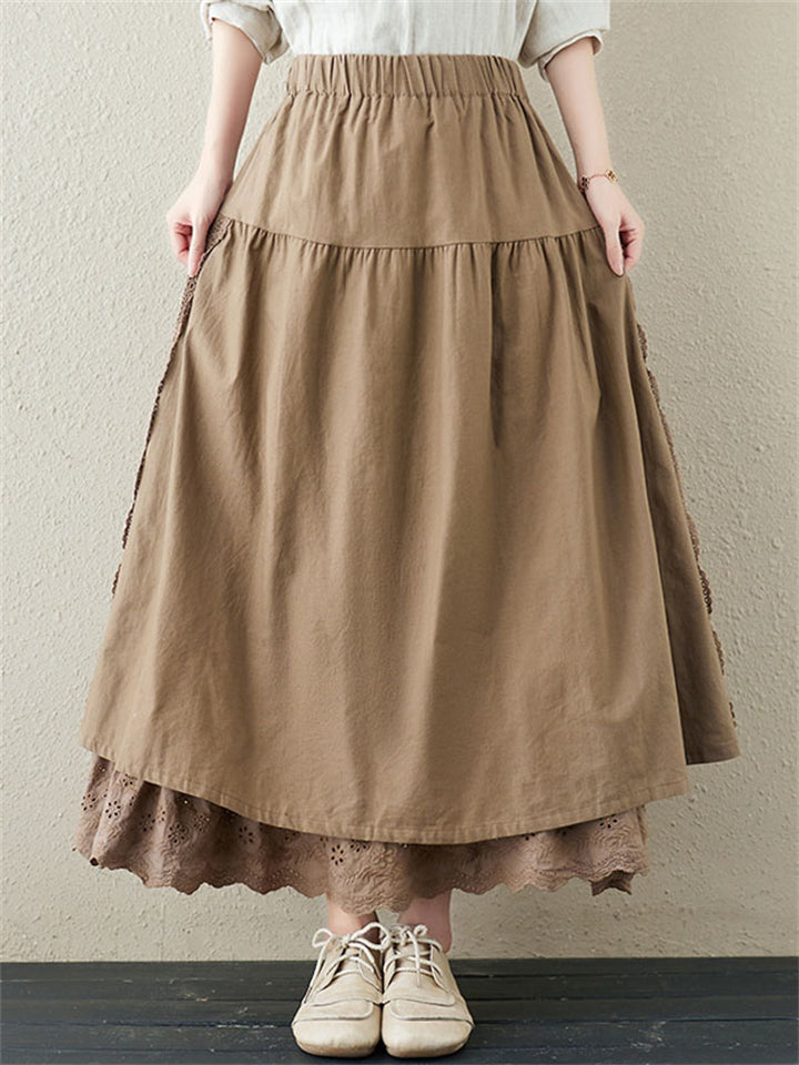 Ethnic Style Multi-Layer Splicing Linen Skirt for Women