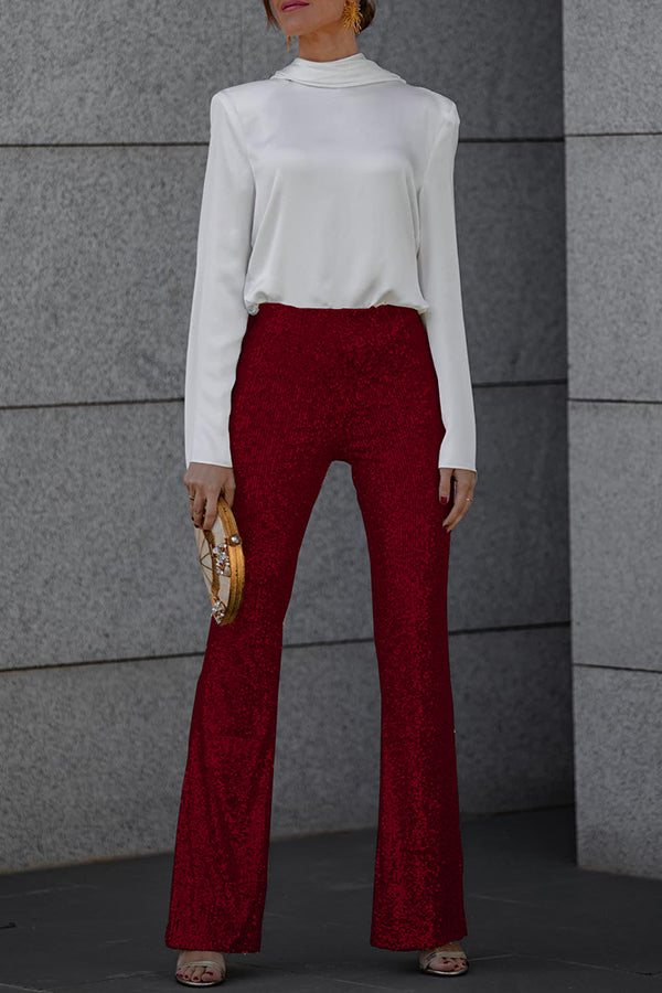 Ivyshape | Wine High Rise Elastic Waist Flare Pants