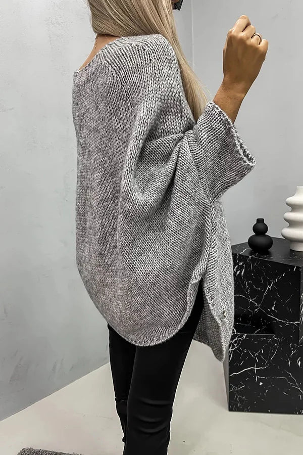 Ivyshape | Me Knit Crew Neck Poncho Loose Sweater