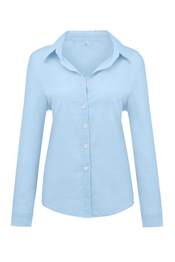 Solid Button Shirt Collar Blouse