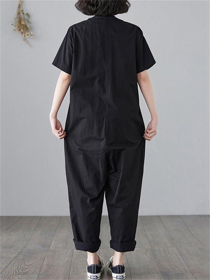 Female Leisure V Neck Multi-Pocket Hard-Wearing Overalls