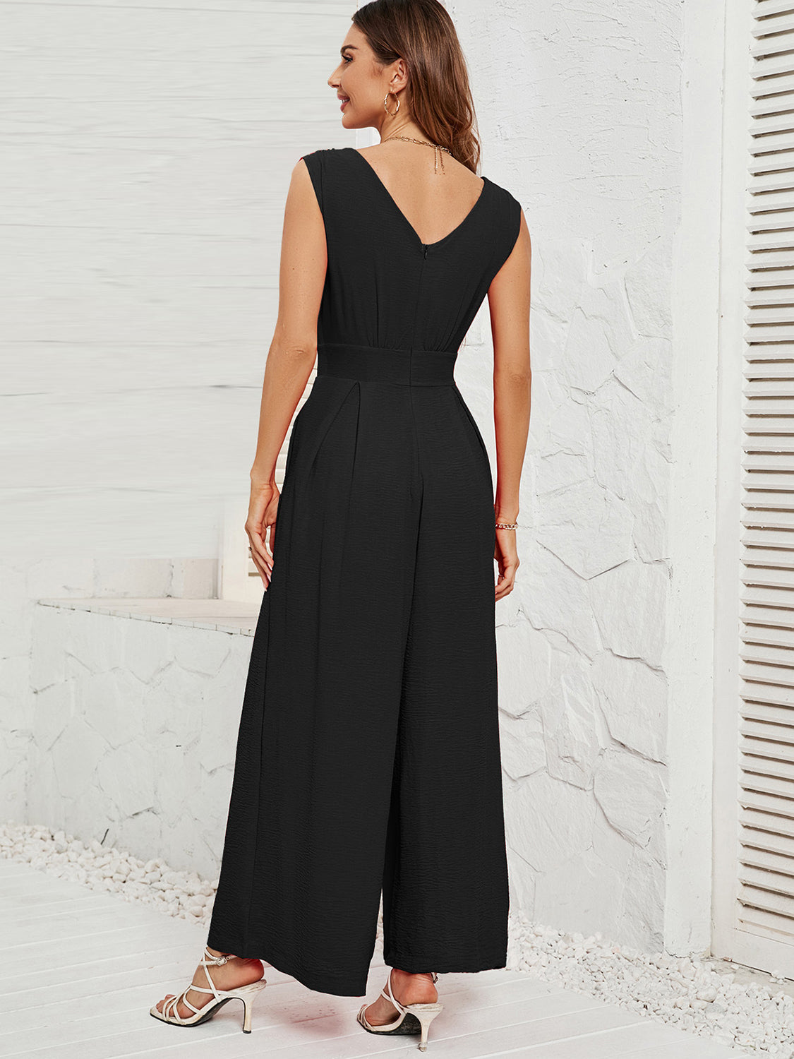 Ivyshape | Surplice Wide Strap Jumpsuit with Pockets