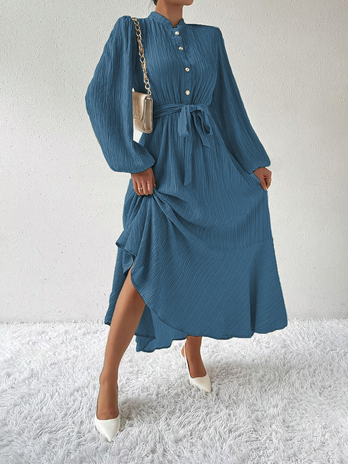 Ivyshape | Tie Waist Long Sleeve Dress