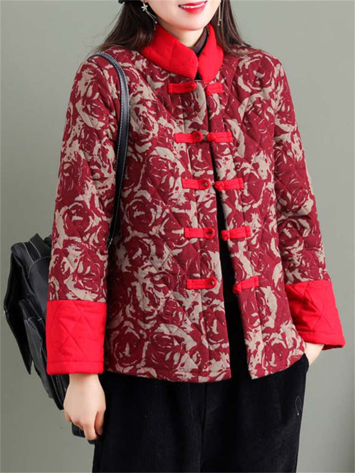 Women's Bright Ethnic Print Winter Cotton Coats