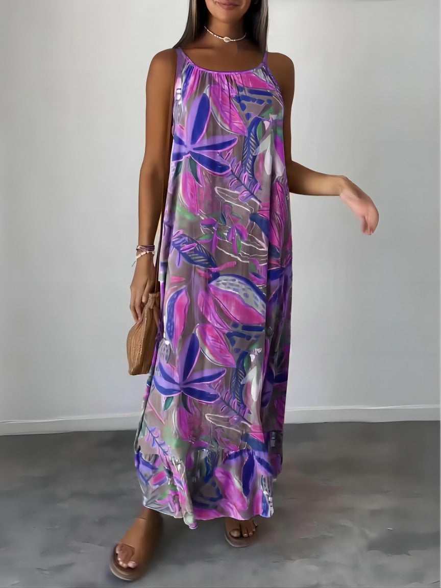 Ivyshape | Strap Printed Long Dress for Women