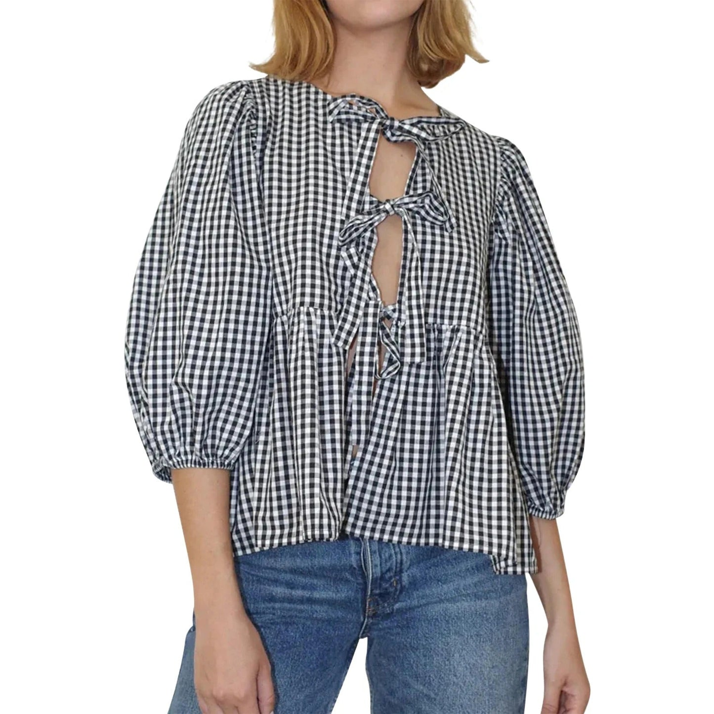 Stylish Printed Plaid Tie Shirt for Women