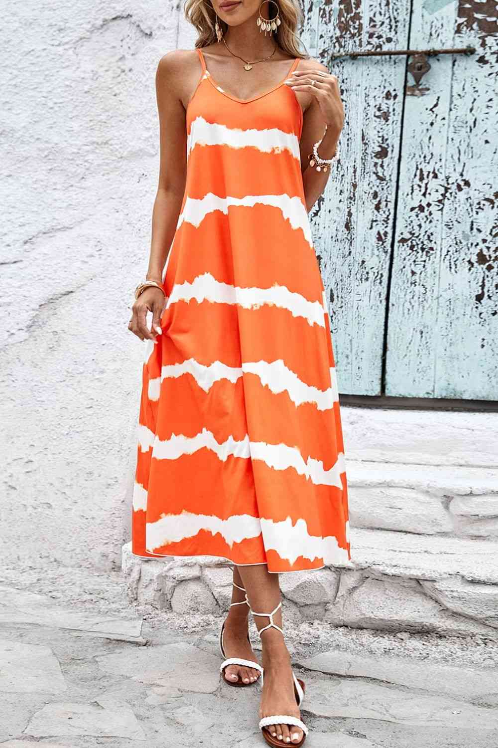 Contrast V-Neck Spaghetti Strap Midi Dress