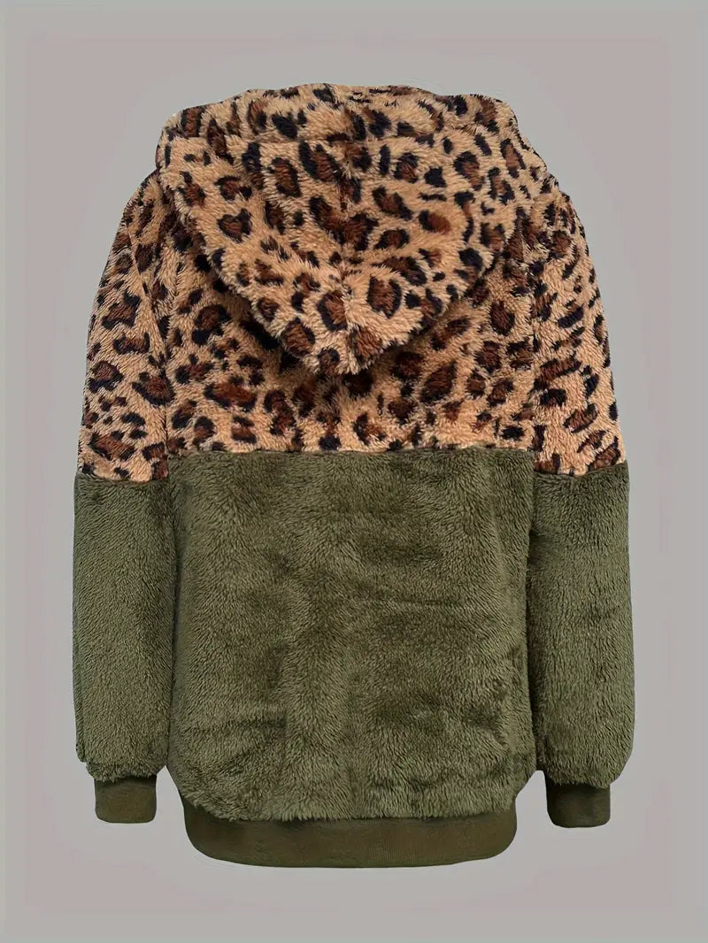 Ivyshape | Pullover with color block and leopard pattern