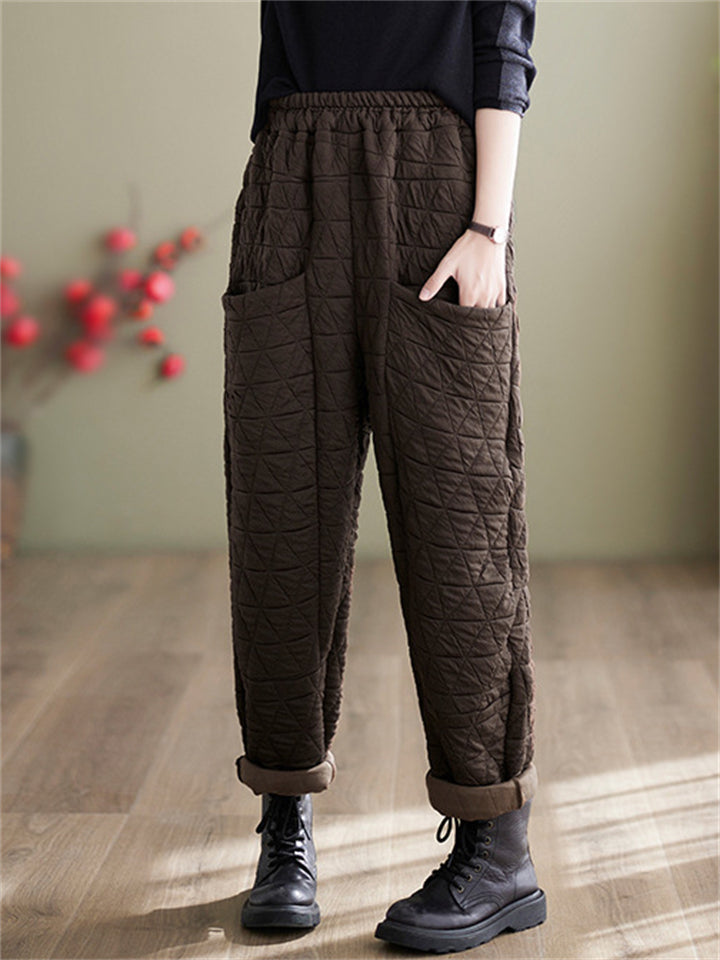 Elastic Waist Comfy Warm Cotton Pants for Winter