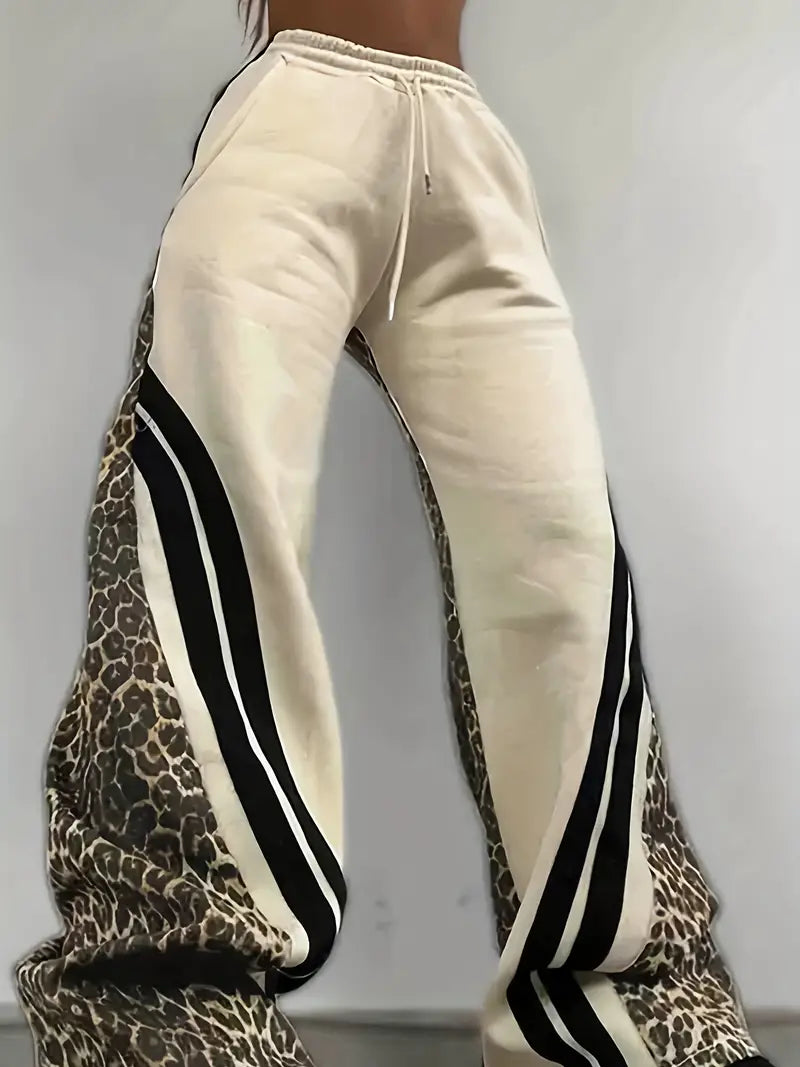 Ivyshape | Women's pants lined with fleece and leopard pattern