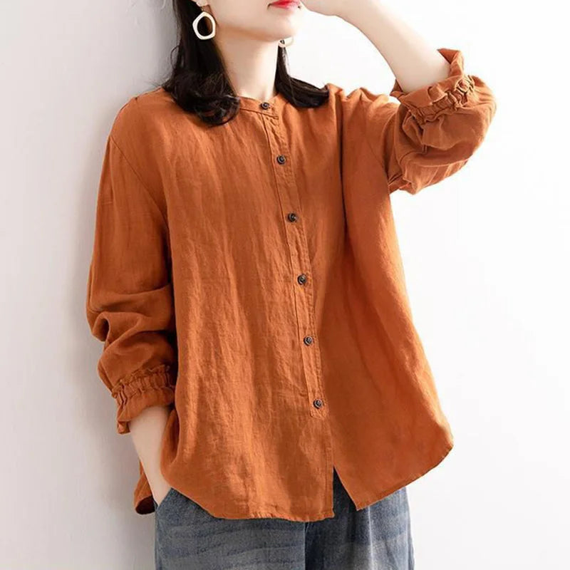 Ivyshape | Women's Blouse with Long Sleeves and Buttons