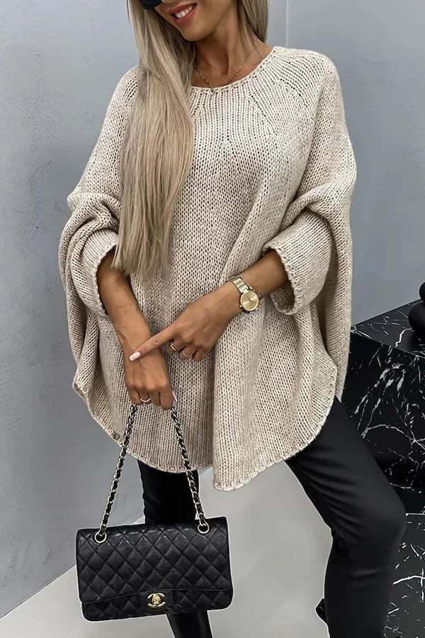 Ivyshape | Me Knit Crew Neck Poncho Loose Sweater