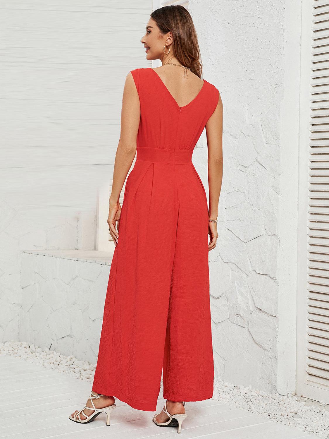 Ivyshape | Surplice Wide Strap Jumpsuit with Pockets