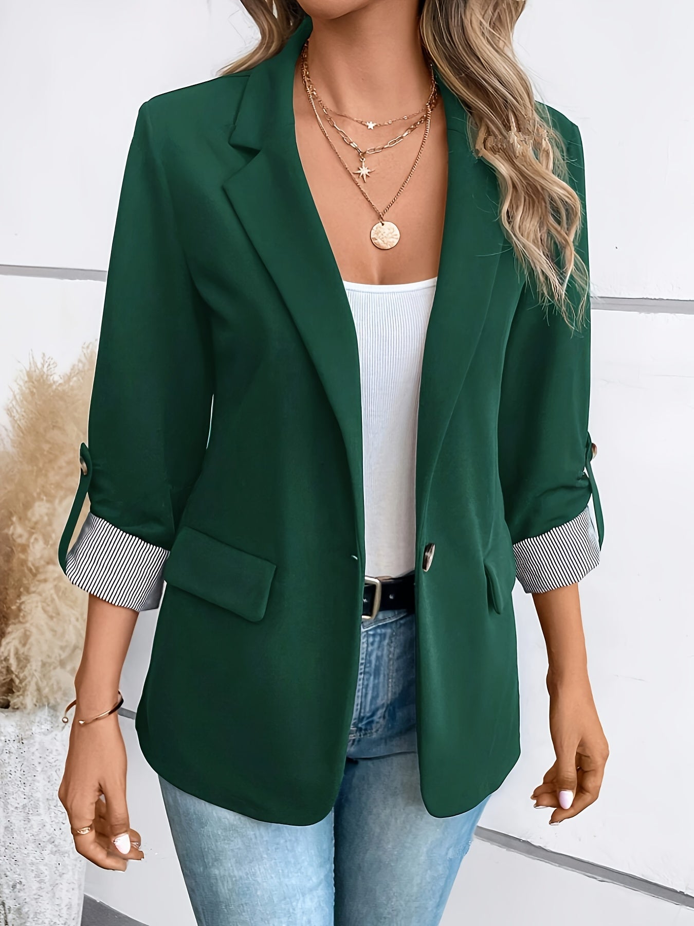 Ivyshape | Sleek Single-Breasted Blazer with Collar for Women