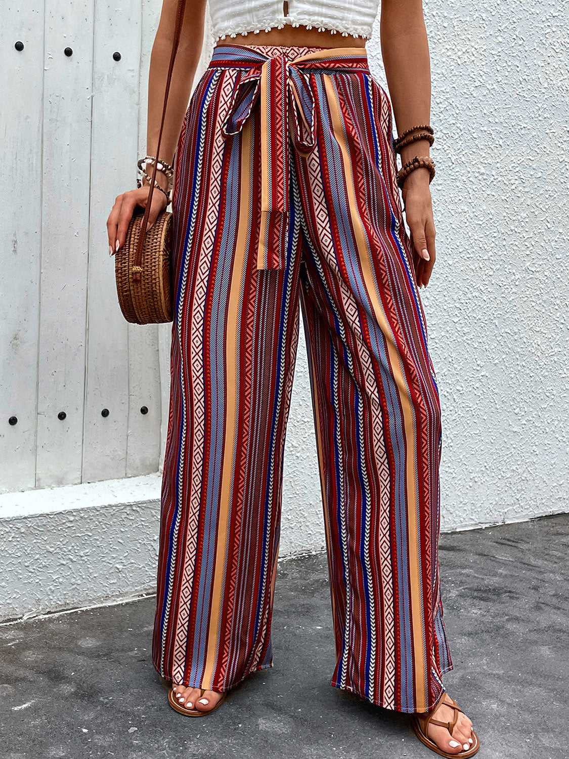 Ivyshape | Tied Geometric Wide Leg Pants