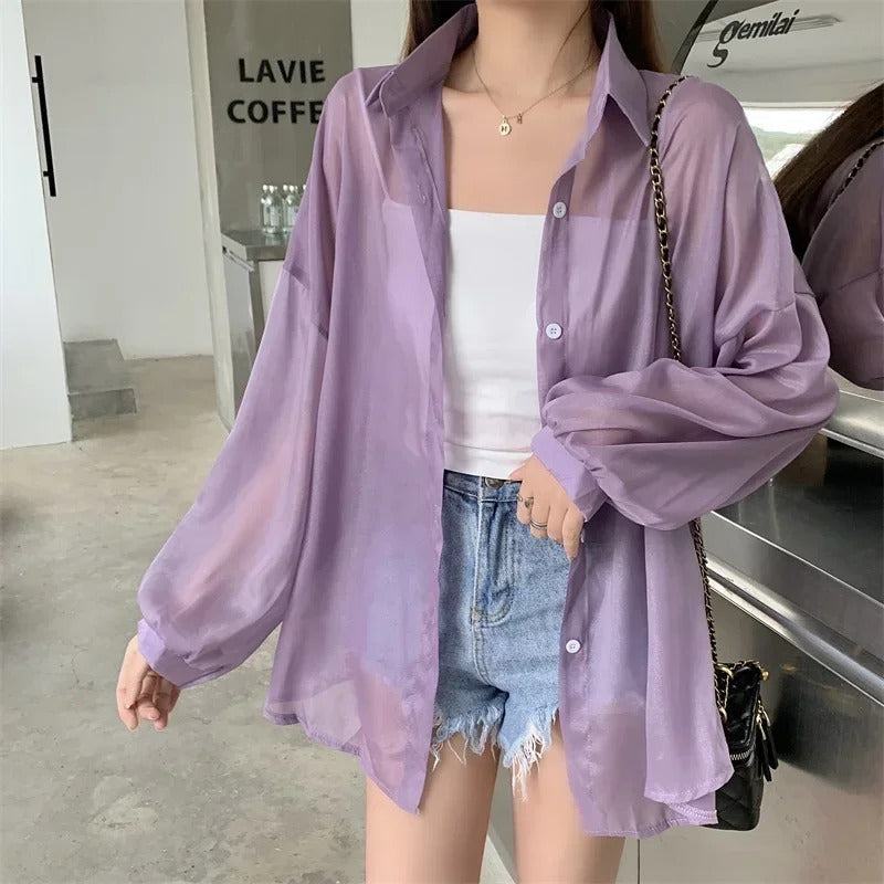 Chic Satin-Effect Button-Up Shirt for Women