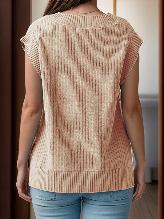 Ivyshape | V-Neck Cap Sleeve Knit Vest