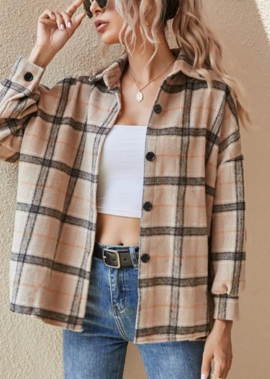 Ivyshape | Plaid Button-Up Jacket Casual Layering Essential