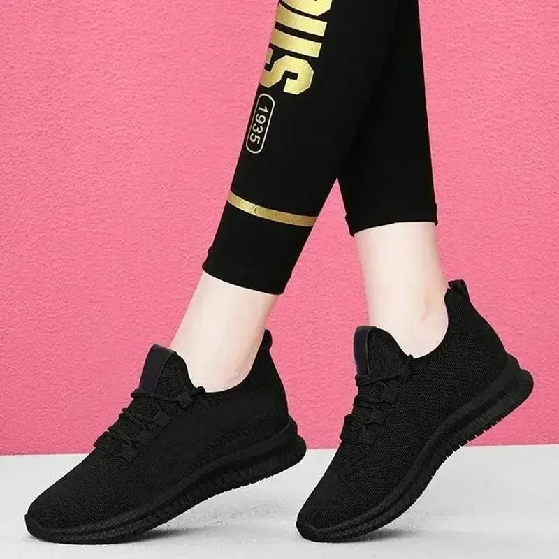 Breathable Black Platform Sneakers for Women