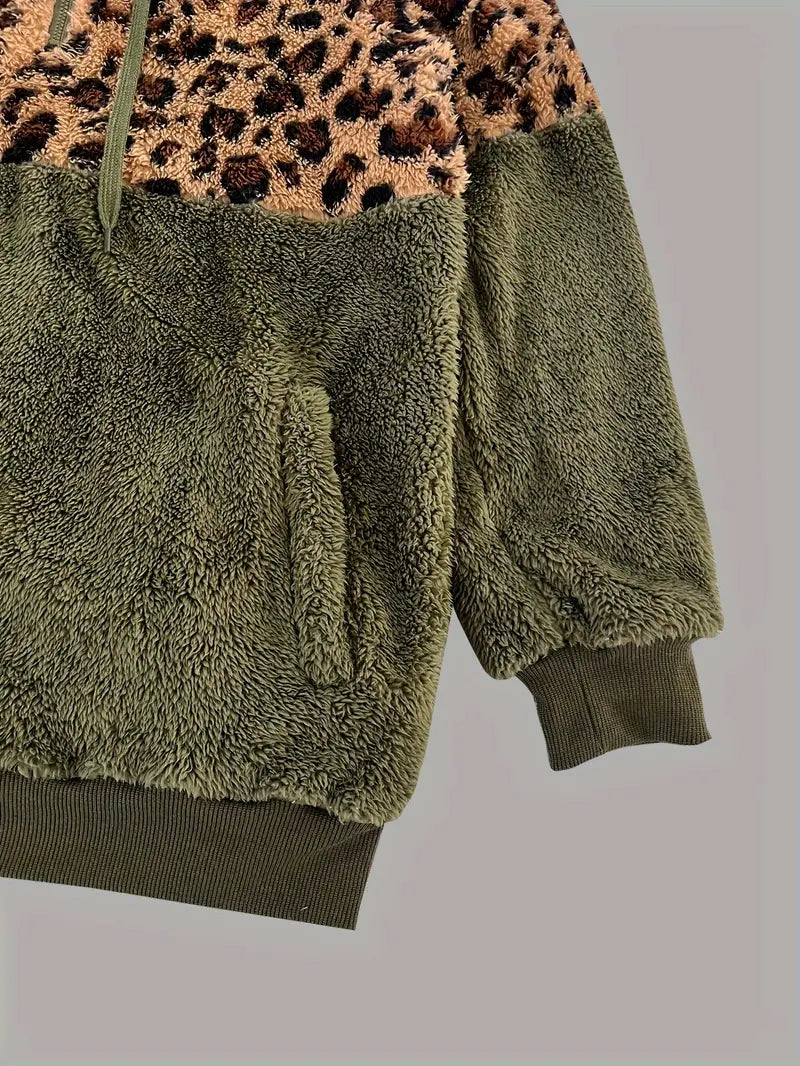 Ivyshape | Pullover with color block and leopard pattern