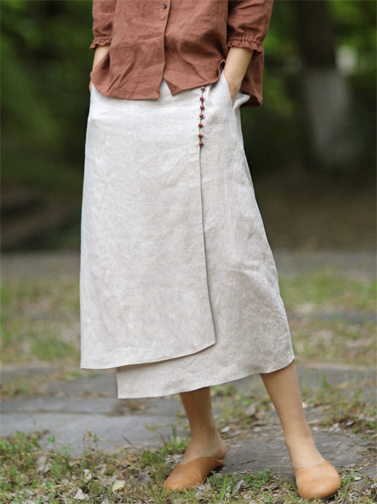 Patchwork Button Trim Asymmetrical Skirt for Ladies