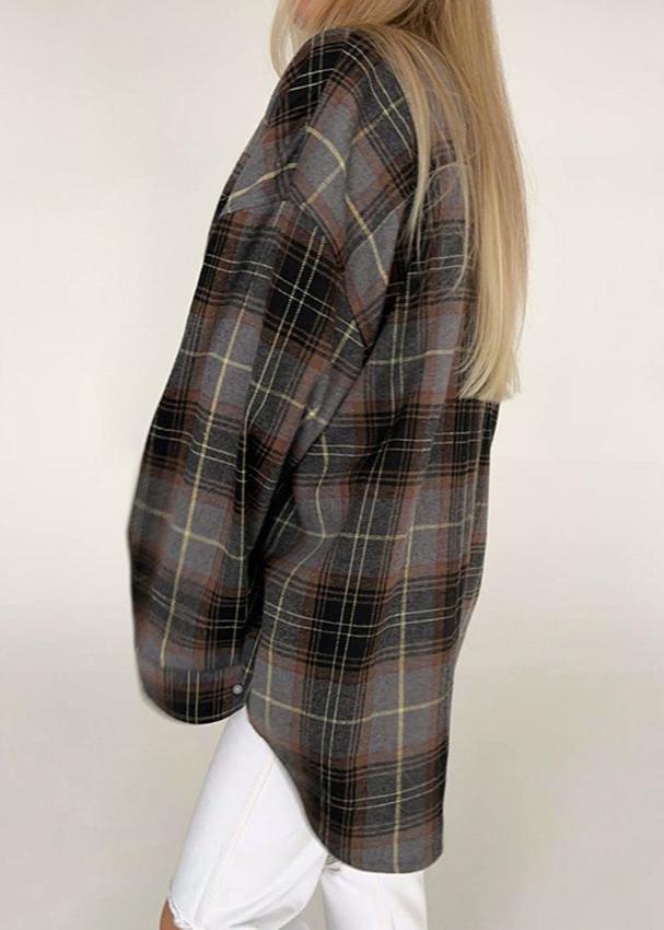 Ivyshape | Plaid Long-Sleeved Shirt Oversized Comfort for Women