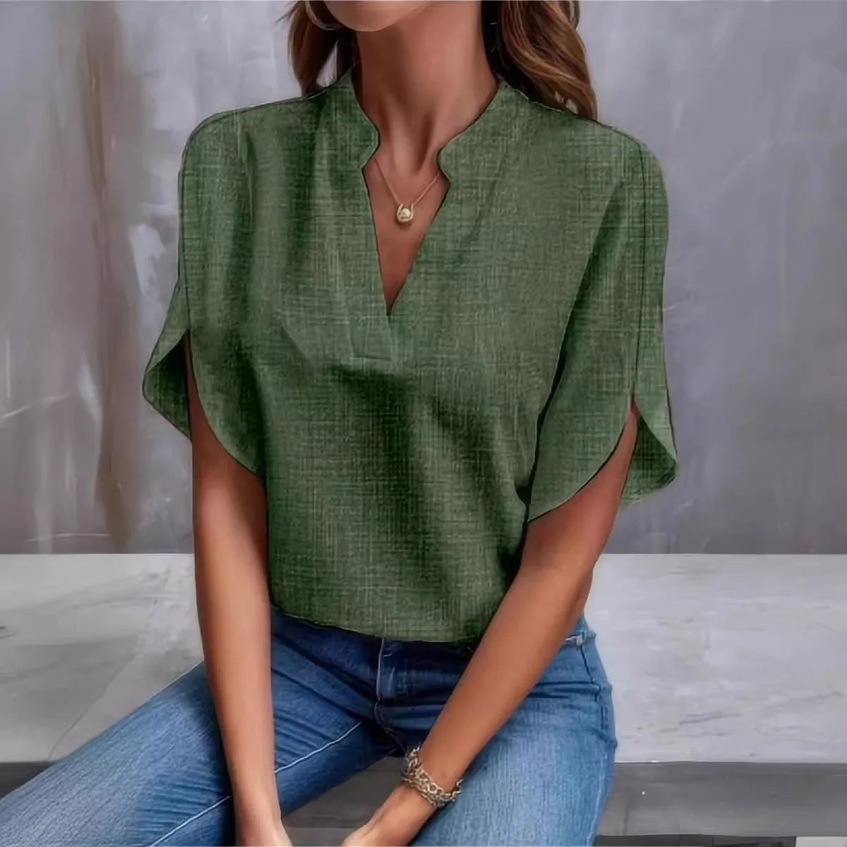 Breezy Linen V-Neck Top for Women