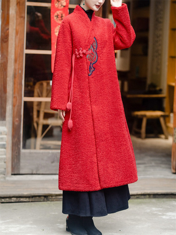 Chinese Style Warm Sherpa Blend Overcoats for Ladies