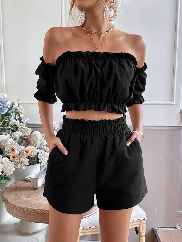 Ruffled Edge Tops & Shorts Set