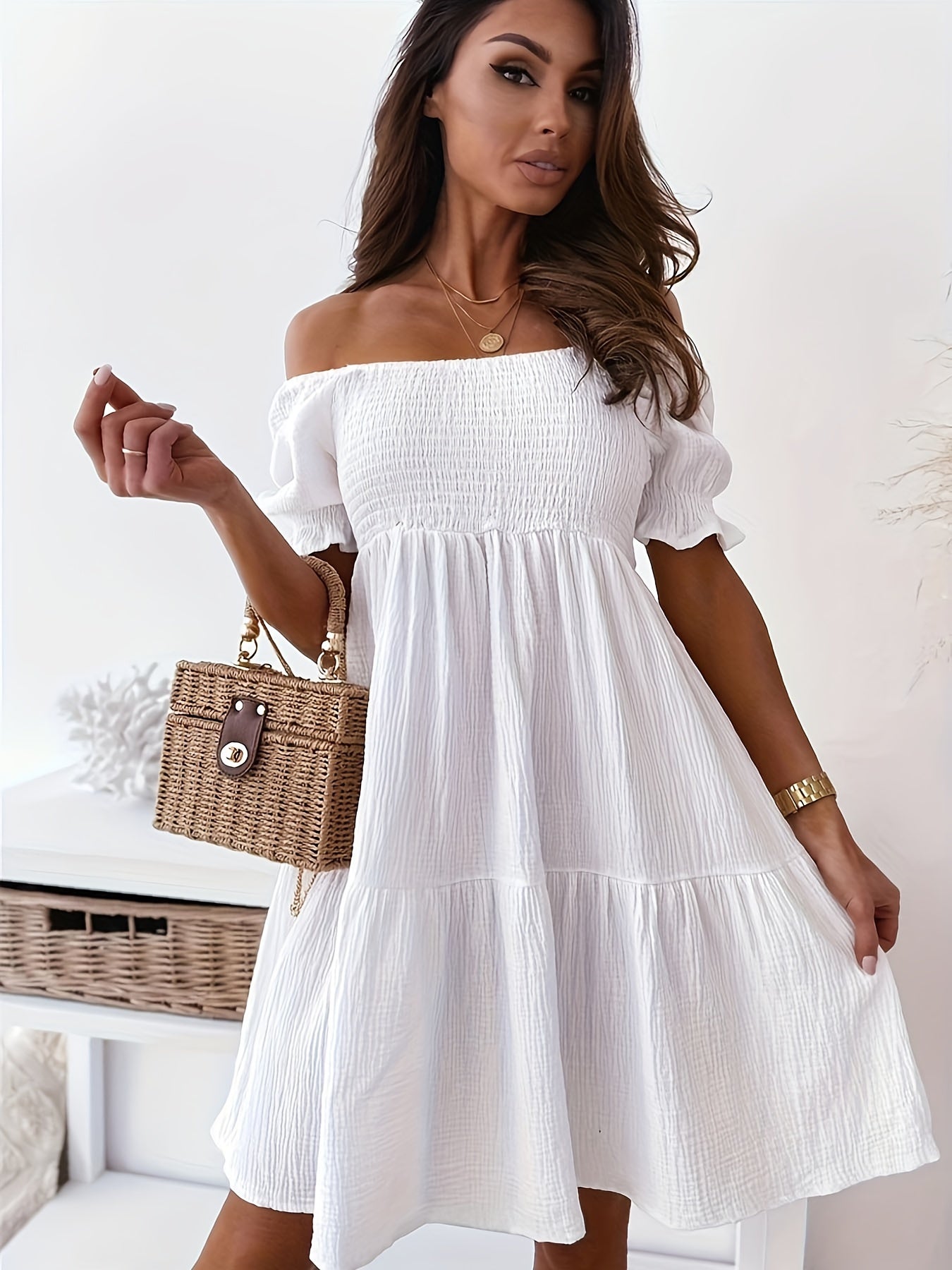 Ivyshape | Women's Chic Off Shoulder Dress Summer