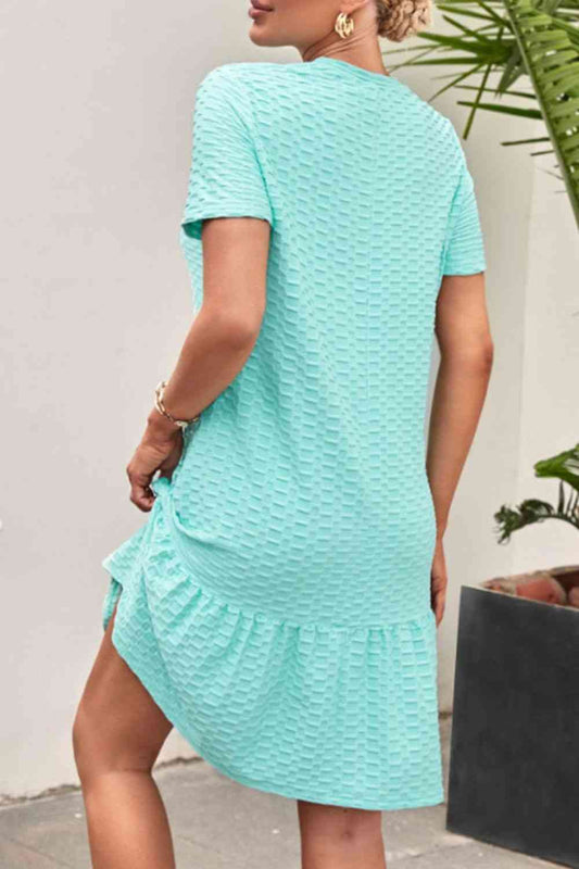 Ruffle Hem Round Neck Short Sleeve Mini Dress