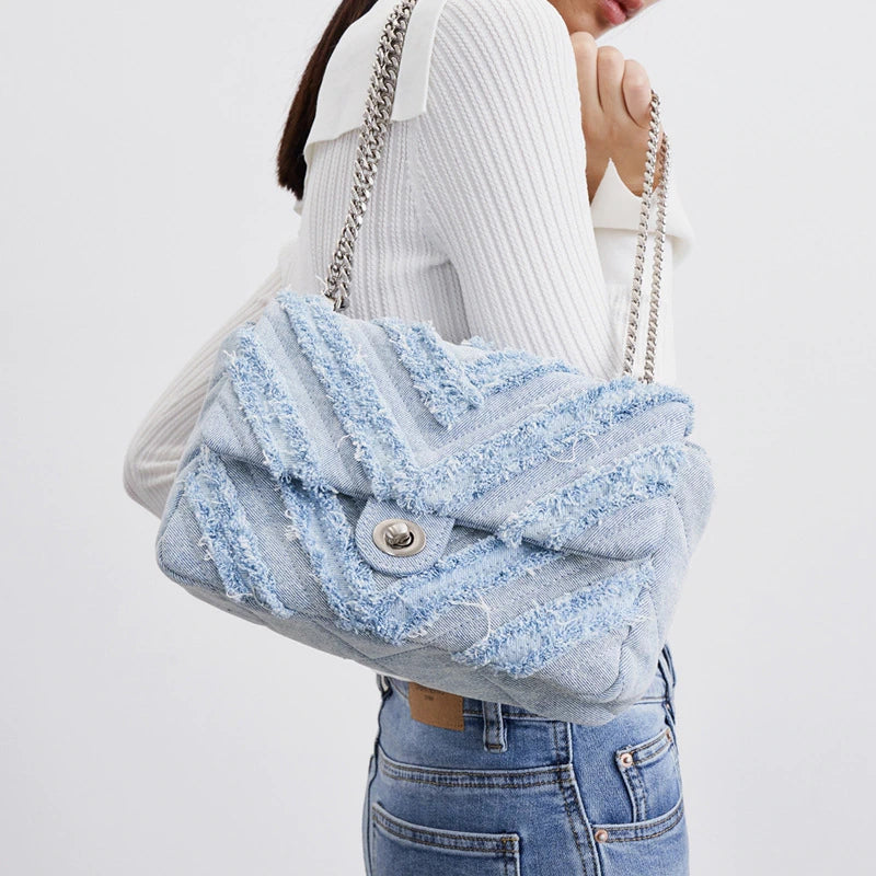 Ivyshape | Stylish Light Blue Denim Shoulder Bag for Women