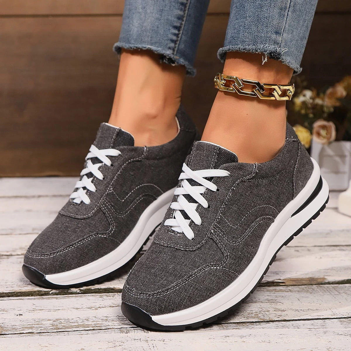 Stylish Denim Platform Sneakers for Women